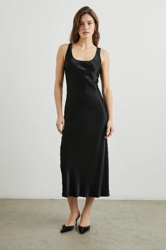 KAILANI DRESS - BLACK SATIN CREPE