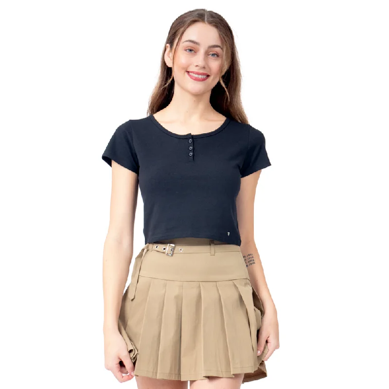 PLAYERA PARA MUJER BASIC CROP WITH BUTTONS FOREVER 21