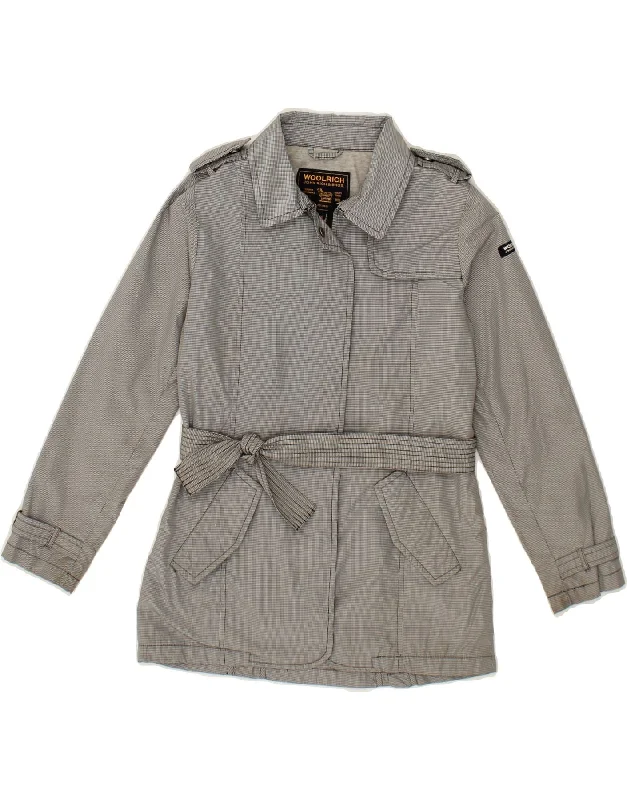 WOOLRICH Womens Military Jacket US 10 Large Grey Houndstooth Polyester