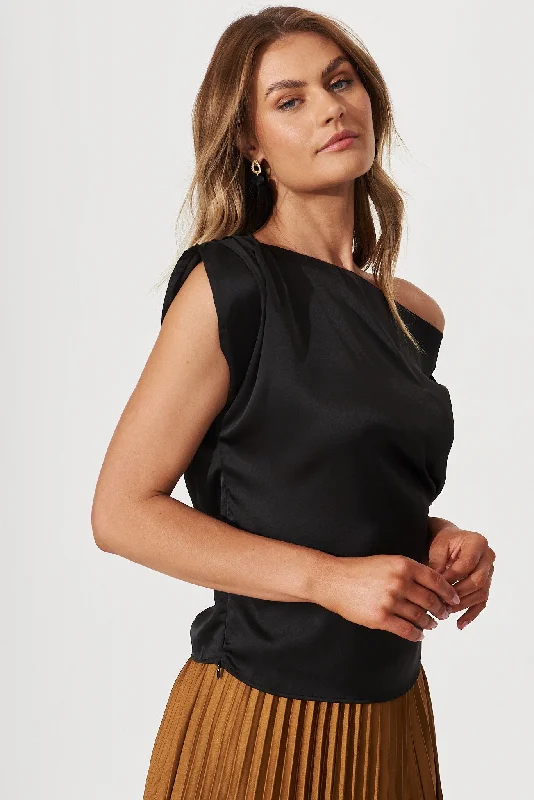 Liana Off Shoulder Top In Black Satin