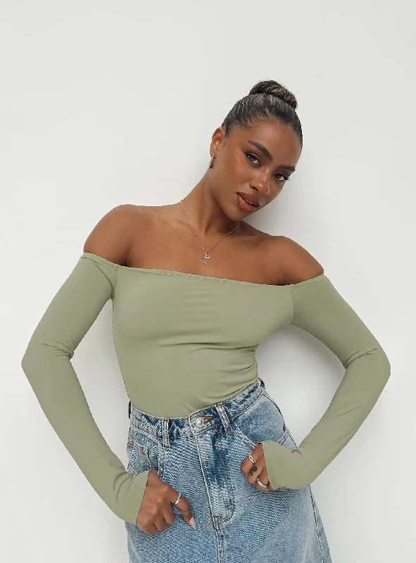 Dalya Off The Shoulder Long Sleeve Top Sage