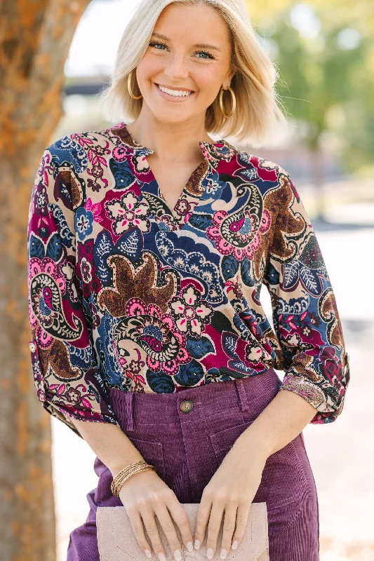 Break Through Wine Red Floral Blouse