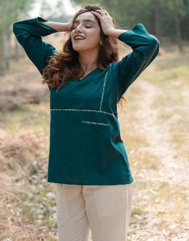 Teal Blue Embroidered Top