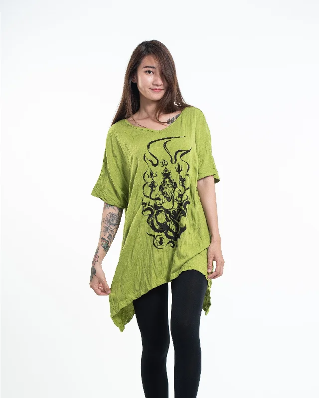 Womens Ganesh Chakra Loose V Neck T-Shirt in Lime