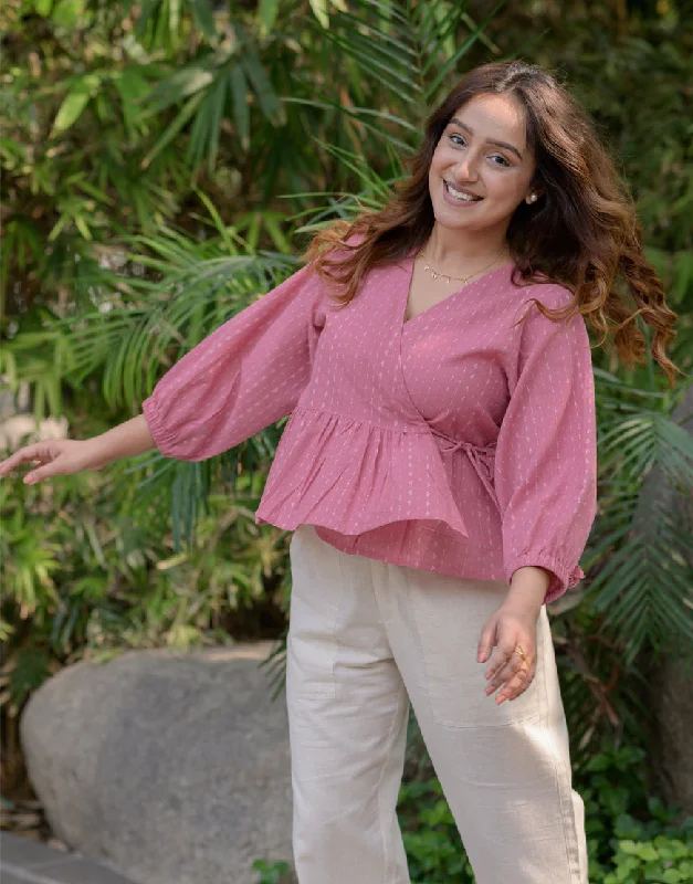 Creamy Pink Peplum Wrap Top