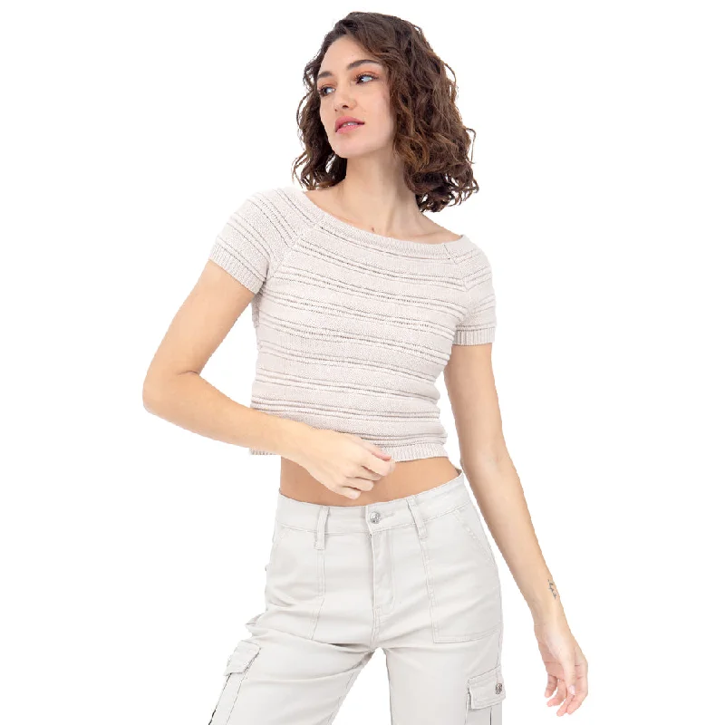 PLAYERA CORTA DE PUNTO A MEDIO HOMBRO PARA MUJER FOREVER 21