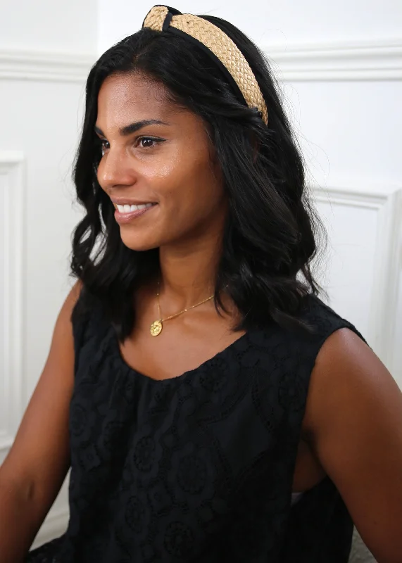 Adley Beige Knotted Straw Headband