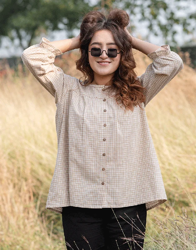 Beige Chickoo Checkered Top