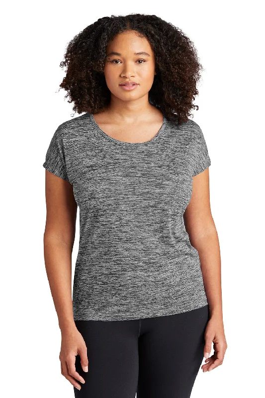 Sport-Tek Womens Electric Heather Moisture Wicking Short Sleeve Crewneck T-Shirt - Grey Black Electric