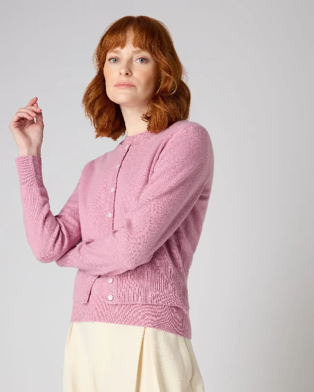 Women's Long Sleeve Cropped Cashmere Cardigan Burano Pink