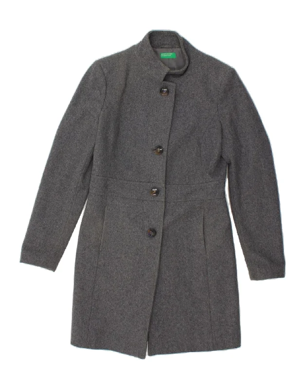 BENETTON Womens Overcoat UK 10 Small Grey Wool