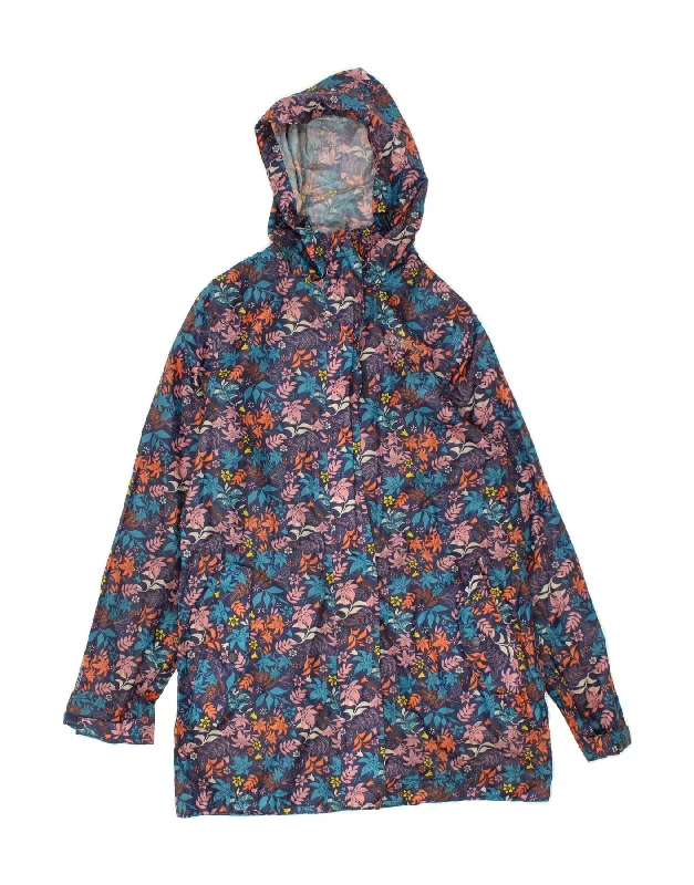 MOUNTAIN WAREHOUSE Womens Hooded Raincoat UK 12 Medium Blue Floral