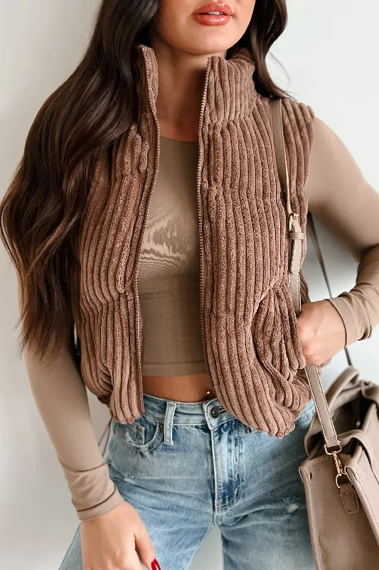 Enjoying Fall Corded Puffer Vest (Chocolate)