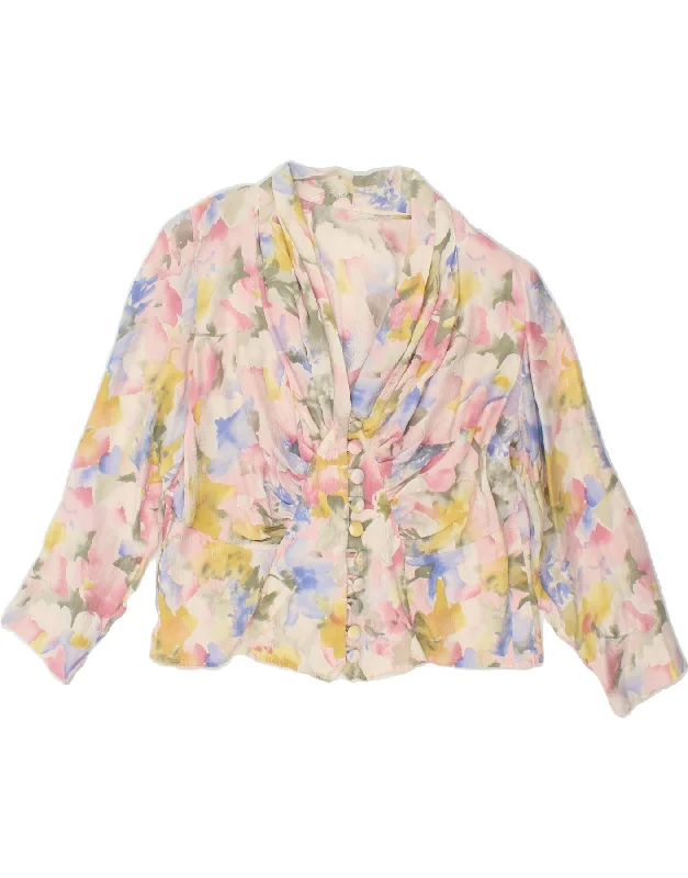 VINTAGE Womens Blazer Jacket UK 14 Medium Multicoloured Floral