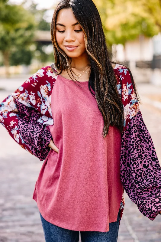 More To Love Dusty Rose Pink Mixed Print Top