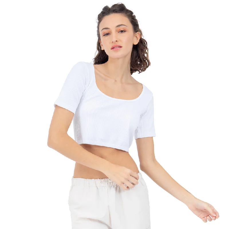 PLAYERA CROP MANGA CORTA CUELLO EN V PARA MUJER FOREVER 21