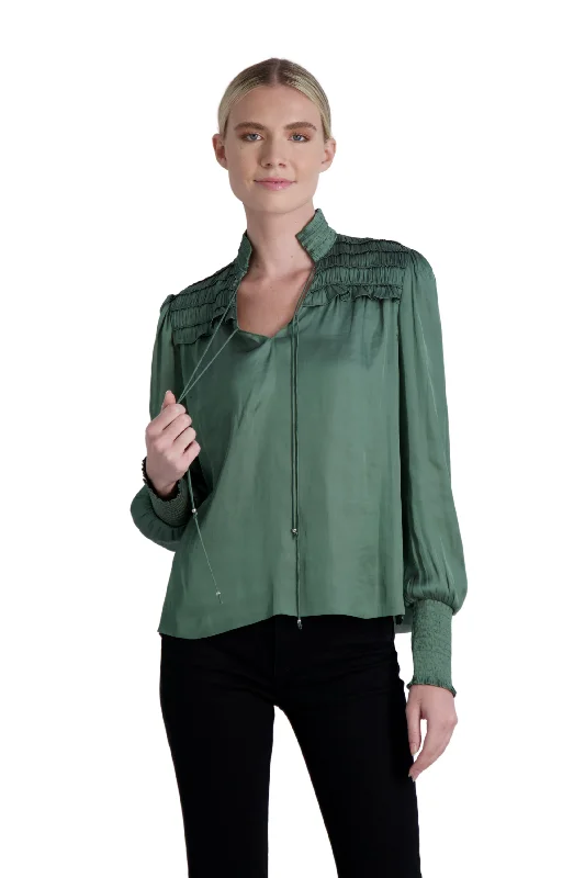 The Claire - Long Sleeve Satin Blouse - Final Sale