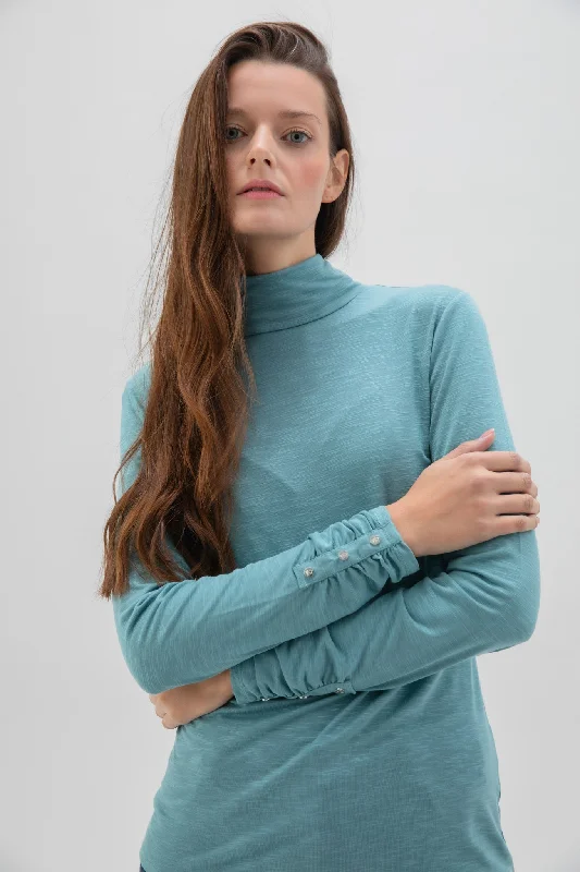 Marble Ladies LT WEIGHT ROLL NECK TOP Sea Foam