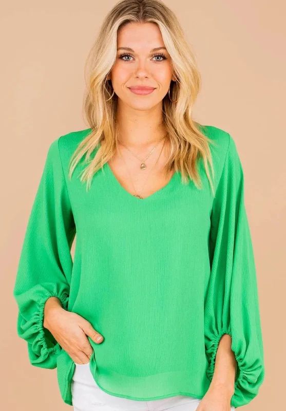 The Perfect Day Emerald Green Bubble Sleeve Top