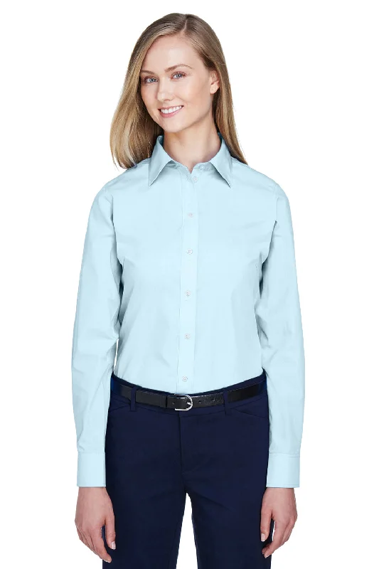 Devon & Jones Womens Crown Woven Collection Wrinkle Resistant Long Sleeve Button Down Shirt - Crystal Blue