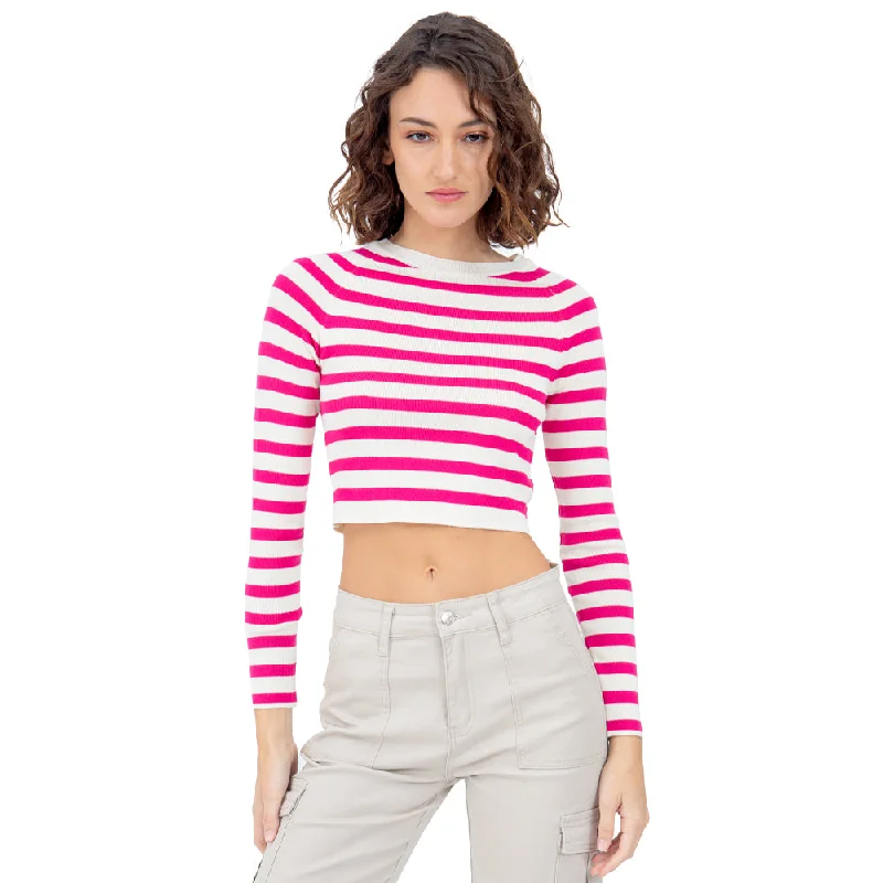 PLAYERA CROP MANGA LARGA DE PUNTO CON RAYAS PARA MUJER FOREVER 21