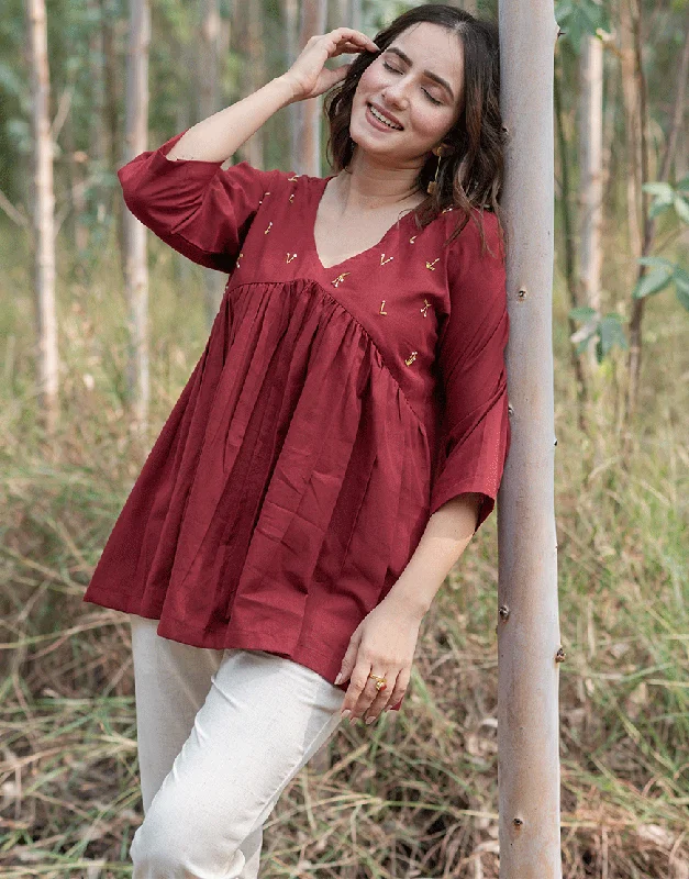 Cherry Red Embroidered Top