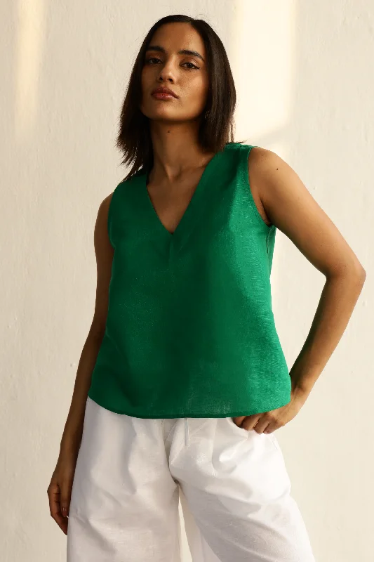 Clara Linen Top: Island Green