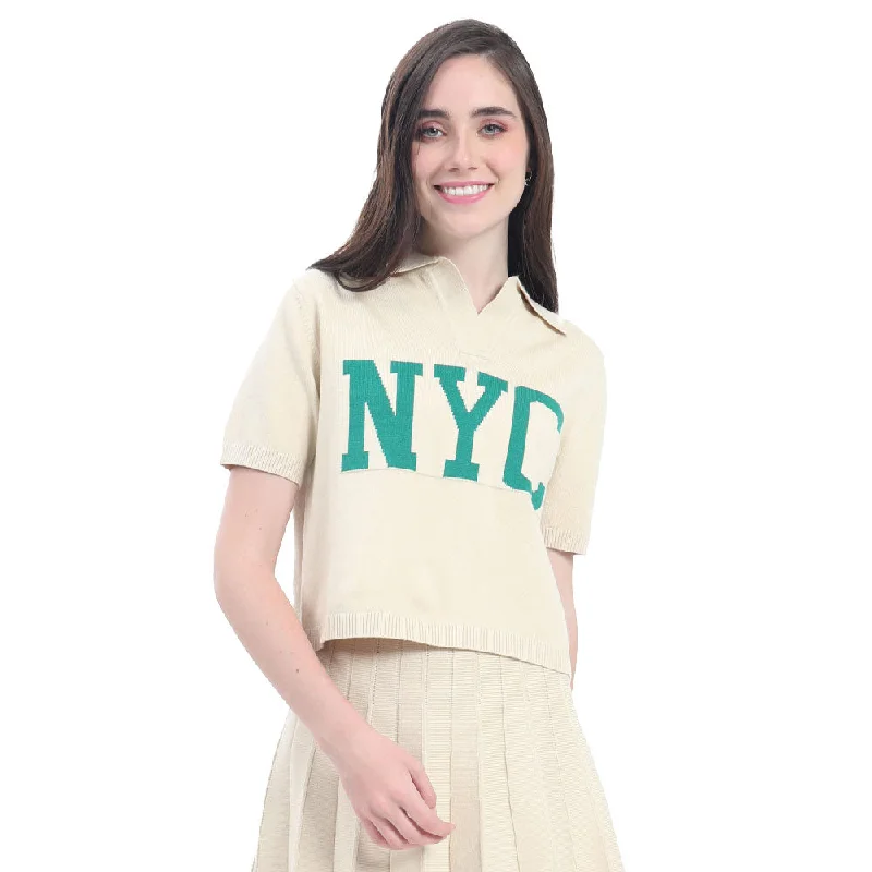 PLAYERA PARA MUJER KNIT POLO NECK & PRINTED NYD FOREVER 21