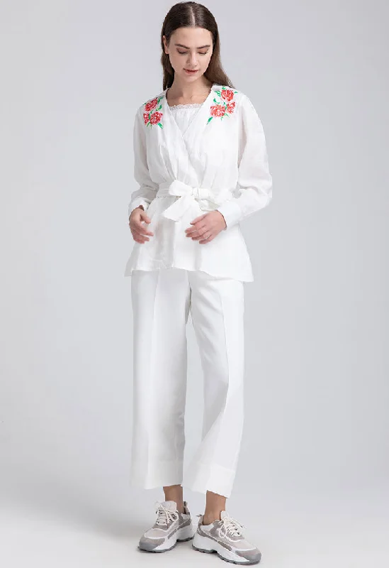 Embroidered Motif Linen Blouse