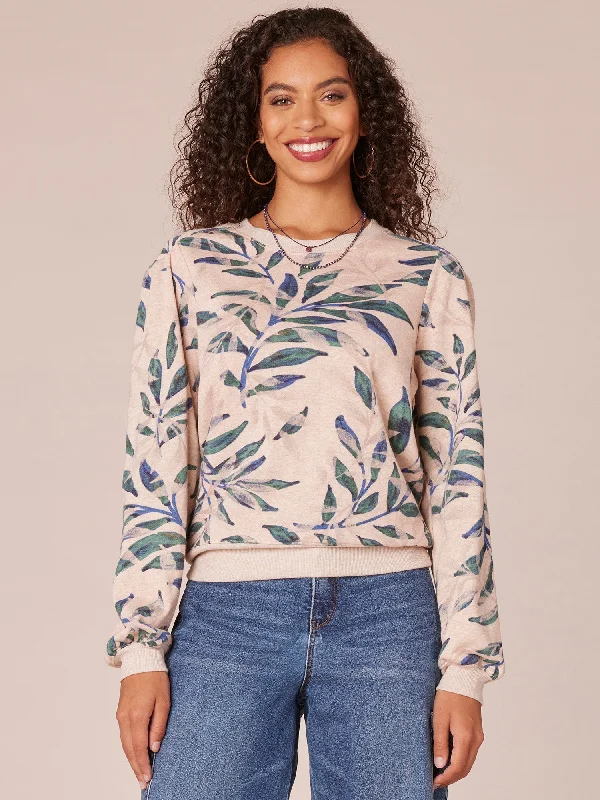 Long Sleeve Scoop Neck Shoulder Yoke Printed Knit Sweatshirt