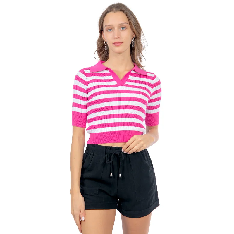 PLAYERA CUELLO POLO MANGA MEDIA Y RAYAS DE PUNTO PARA MUJER FOREVER 21