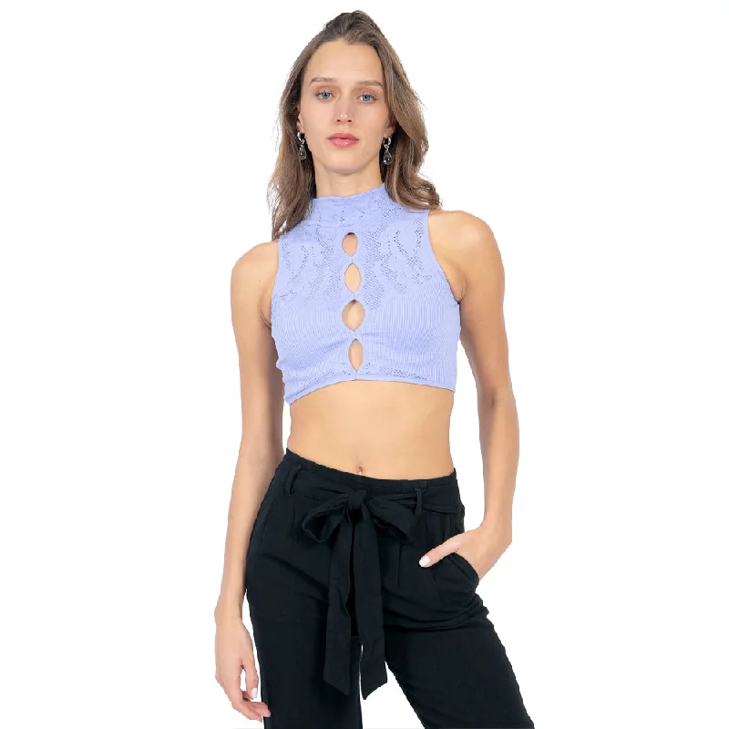 CROP TOP SLIM FIT DE PUNTO CON ABERTURAS FRONTALES PARA MUJER FOREVER 21