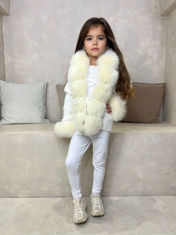 Childrens Cream Luxury Fur Cardigan