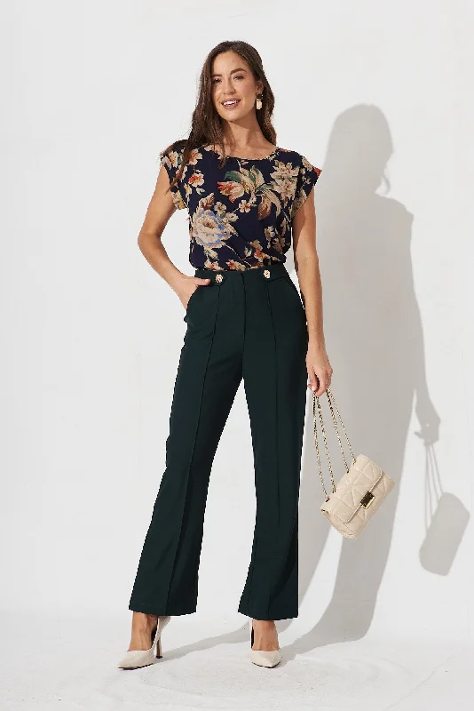 Rejina Top In Navy With Beige Floral Crepe