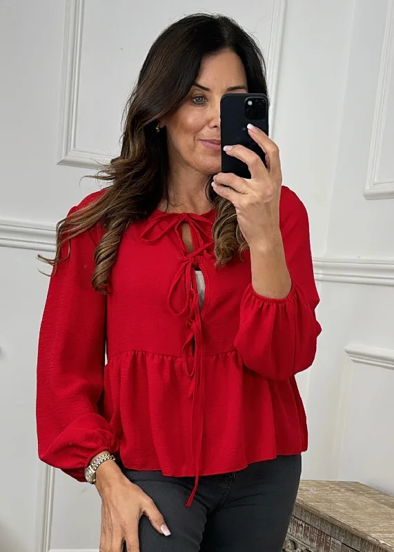 Sadie Red Bow Tie Blouse