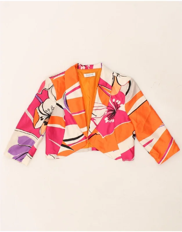 PHARD Womens Crop Blazer Jacket UK 10 Small Orange Floral Polyester