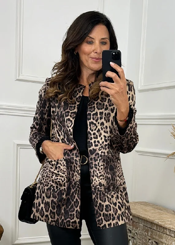 Medea Leopard Print Suede Blazer