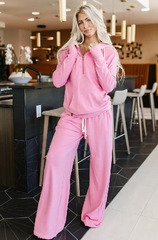 Performance Fleece Free Time Wide Leg Comf Pants - Pink Tulip