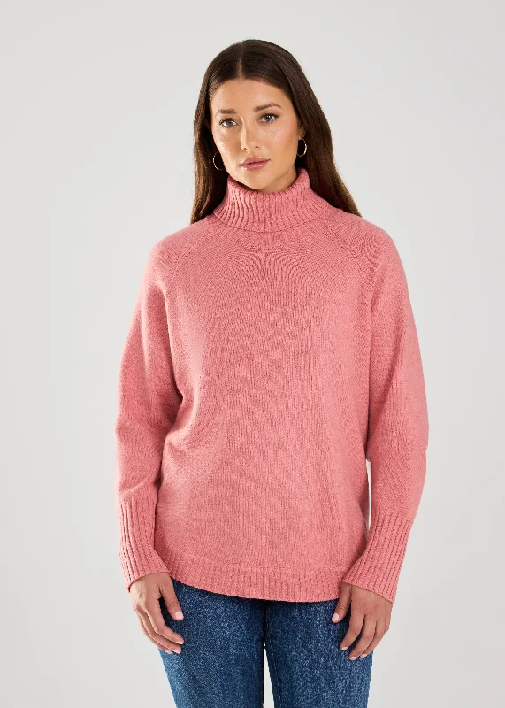 Long-Sleeve Cowl Neck Sweater, Light Coral