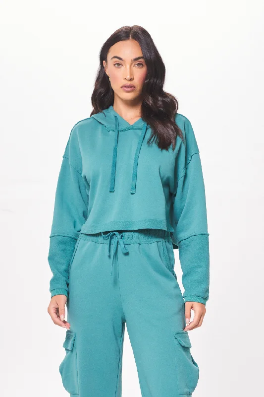 Teal Green Terry Cargo Fleece Hoodie