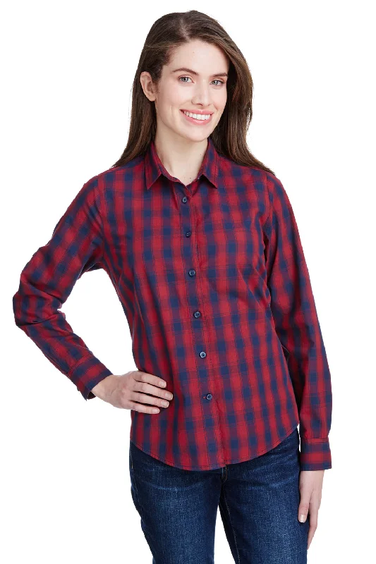 Artisan Collection Womens Mulligan Check Long Sleeve Button Down Shirt - Red/Navy Blue