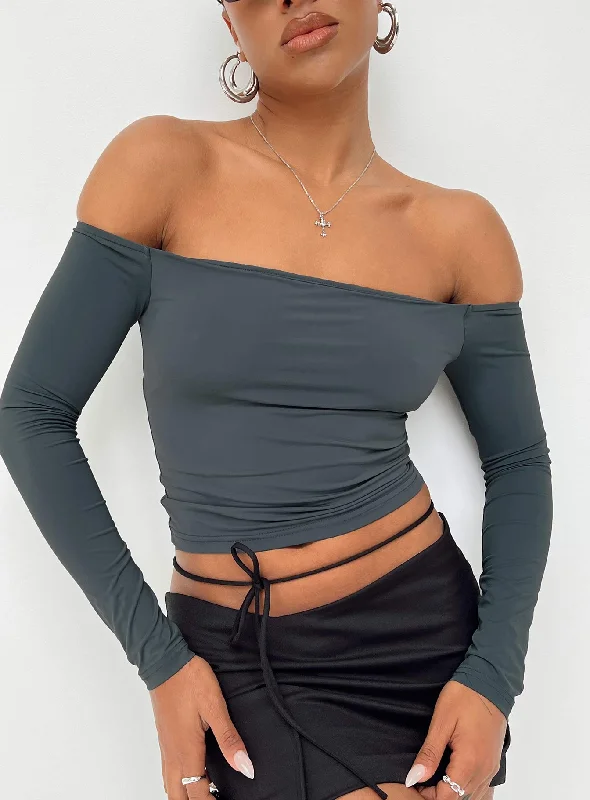 Dalya Off The Shoulder Long Sleeve Top Steel