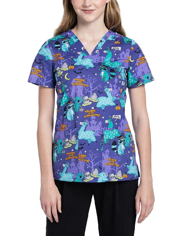 Cherokee Genuine Women's Alpacalypse Print V-Neck Scrub Top