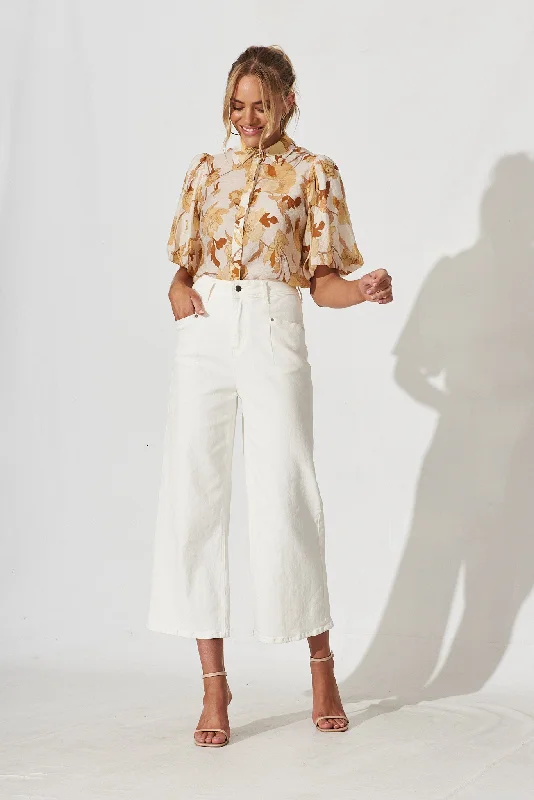 Aeryn Shirt In White With Rust Floral