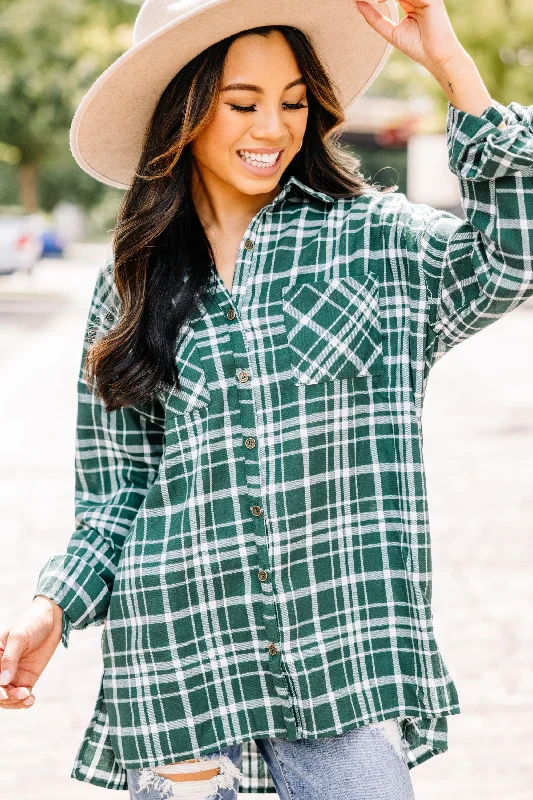 What You Like Hunter Green Plaid Button Down Top