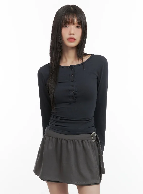 Classic Buttoned Slim Long Sleeve Top CO410